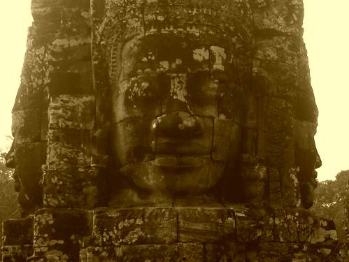 all temples in Angkor are different, but this one has a real personality. 216 repeated faces look at you wherever you are from 54 towers in the Bayon temple (Cambodia). I fell in love with this low glaze and these soft lips smiling... Stones seem alive and with a soul